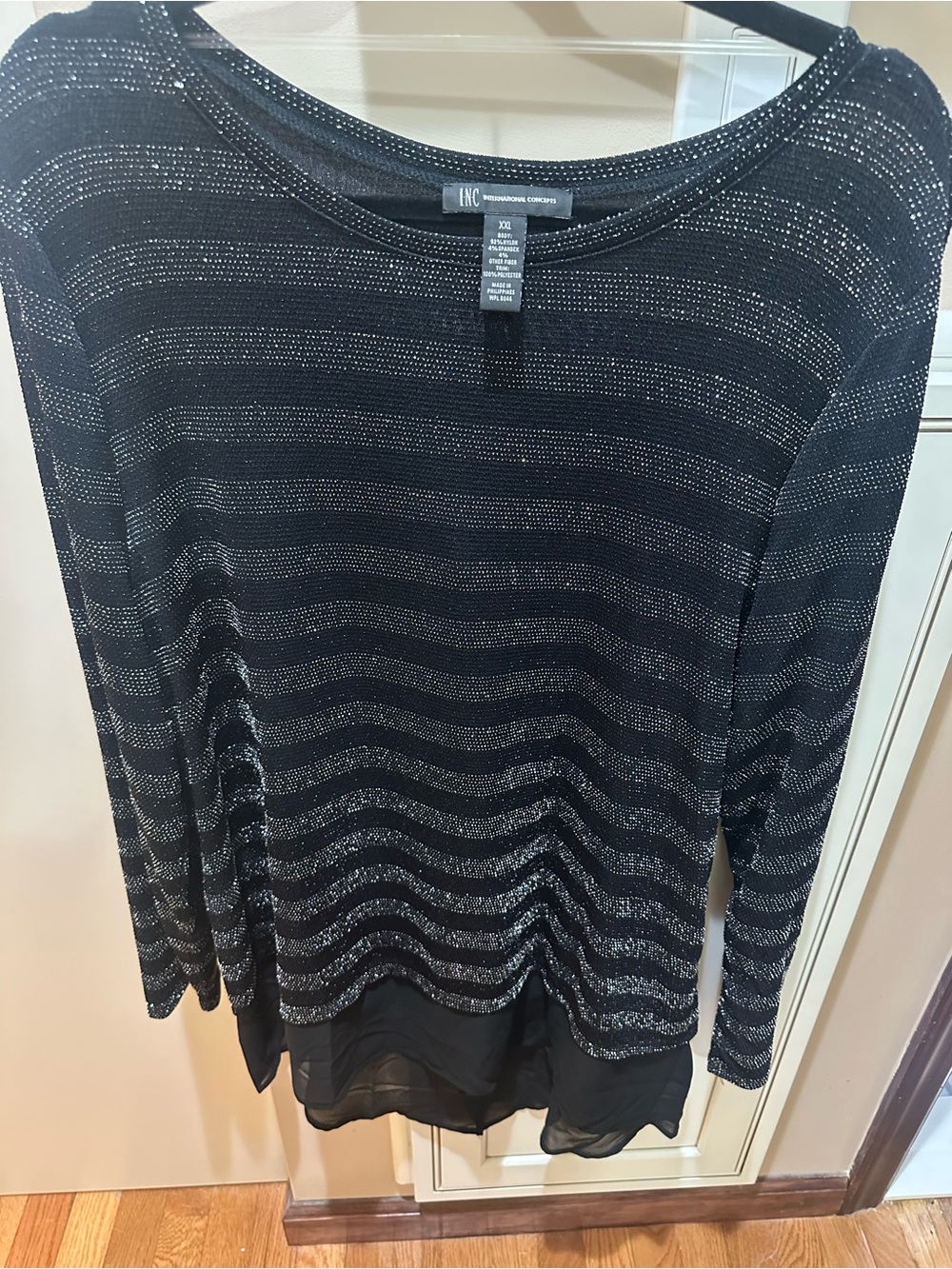 INC International Concepts Black Sweater with Silver Sparkle Stripes
